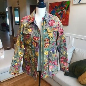 NWOT H&M beautiful heavy brushed floral cotton utility style jacket SZ 4